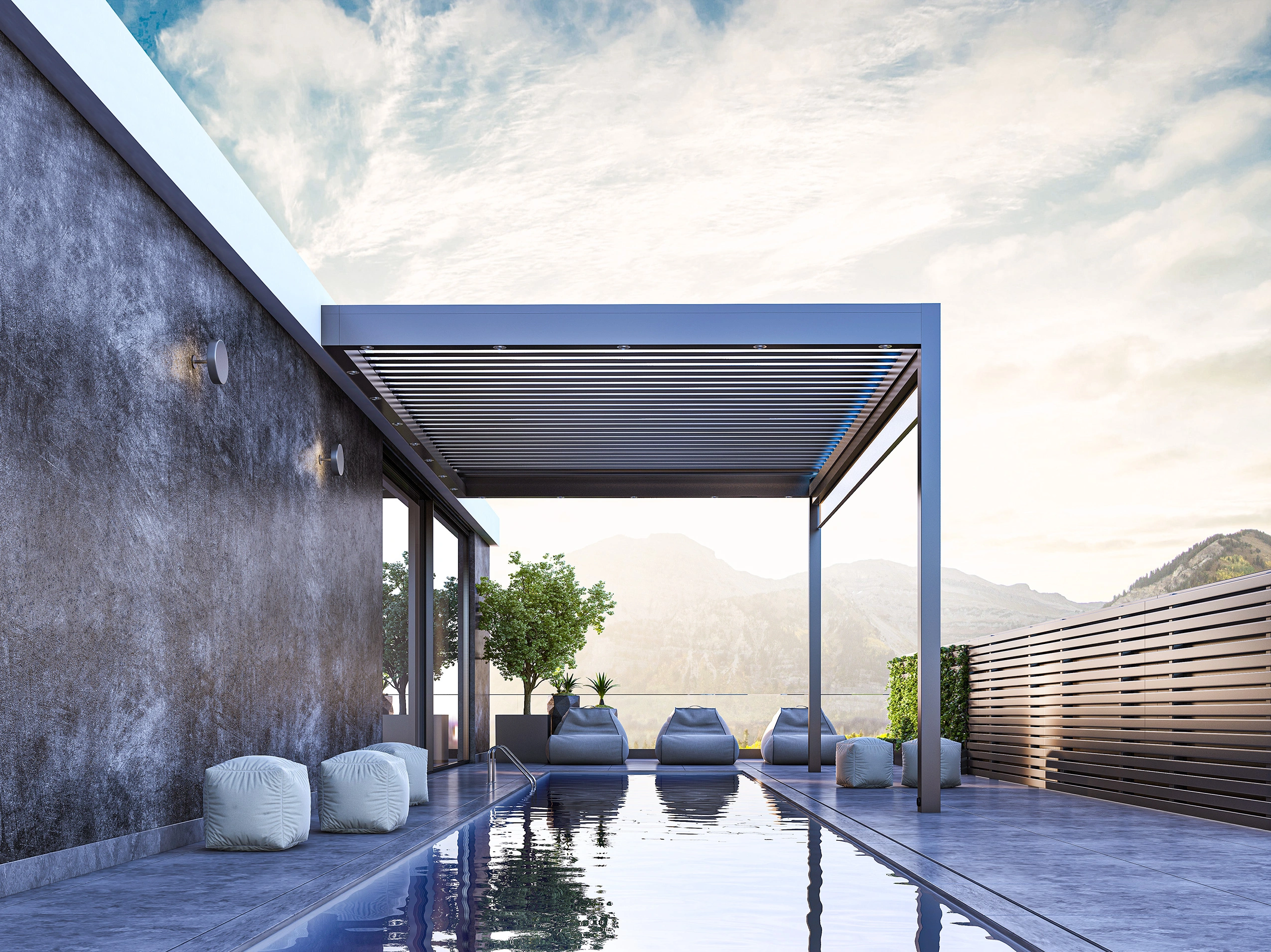 Lamellendach neben Pool